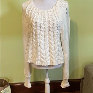 Free People white cable knit sweater, size L